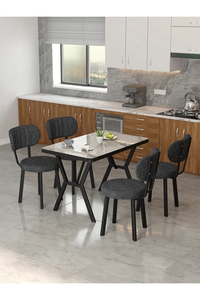 Mygusi Azra 70x110cm Efes Mutfak Masası, Mutfak Masası Takımı, Yemek Masası, 4 Antrasit Sandalye ürün görseli 1