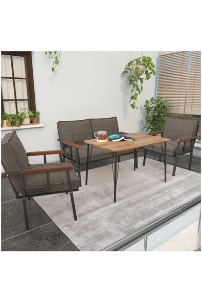Mygusi Modern Balkon, Bahçe, Cafe - Metal Kanepe Koltuk Takımı - 2 1 1 60x90cm Masalı - Cappucino ürün görseli 1