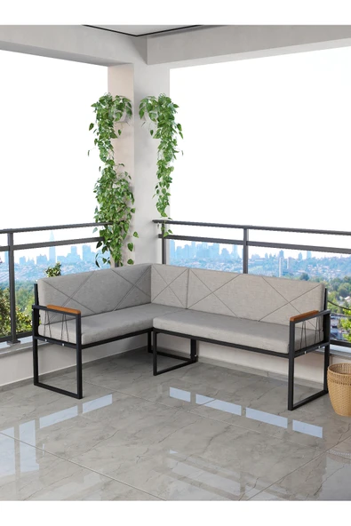 Src Serisi Balkon, Bahçe, Cafe, Köşe Takımı, Balkon Köşe Takımı - Pufsuz - Açık Gri ürün görseli 1