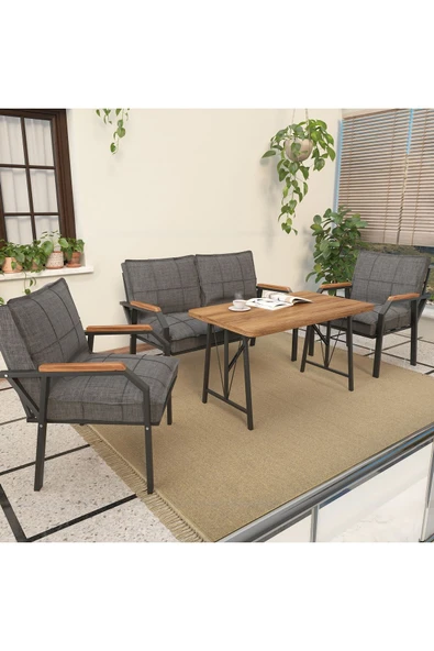 Hayal Balkon, Bahçe, Cafe, Metal Kanepe Koltuk Takımı , Bahçe Mobilyası, 211 - 70x110 Masalı - Koyu Gri ürün görseli 1