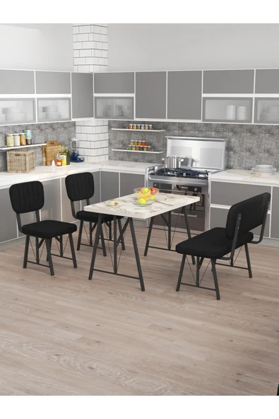 Mygusi Hayat 70x110 Efes Mutfak Masası, Mutfak Masası Takımı, Yemek Masası, 2 Sandalye 1 Bench - Siyah ürün görseli 1