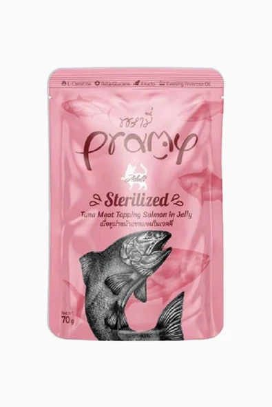 pramy Jöle İçinde Somonlu ve Ton Balıklı Yetişkin Kedi Maması 70 Gr ürün görseli 1