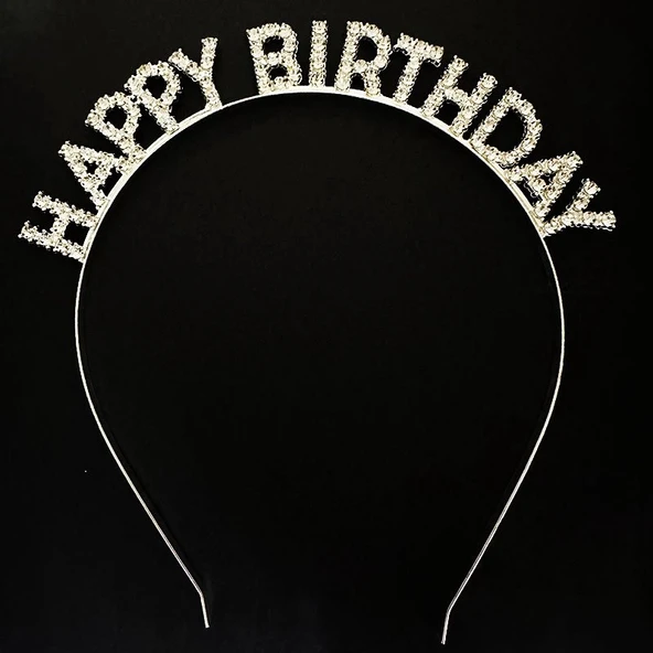 Gümüş Kristal Taşlı Happy Birthday Doğum Günü Tacı İthal Ürün A Kalite 17x16 cm GO53/04741 ürün görseli 1