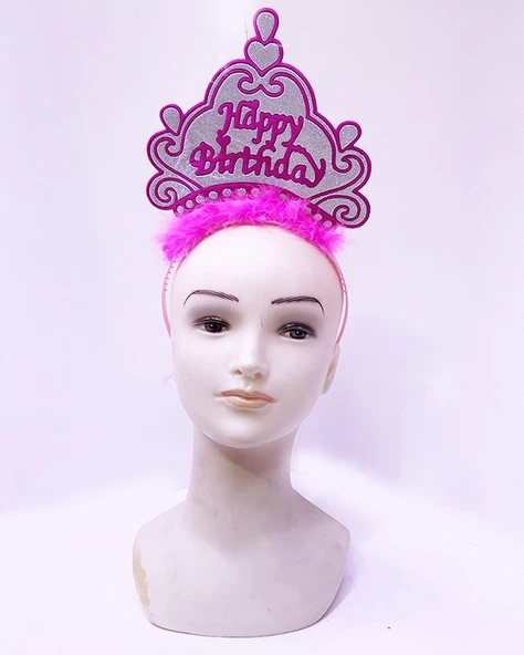 Happy Birthday Neon Pembe Renk Doğum Günü Tacı 24x15 cm GO53/04730 ürün görseli 1