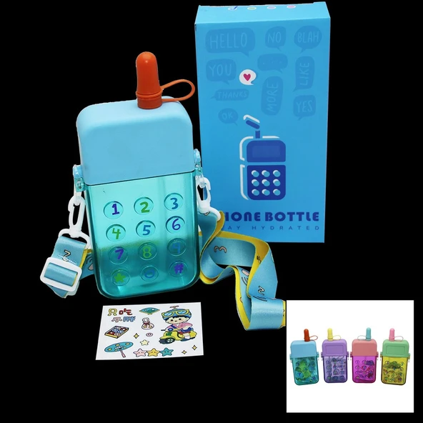 TELEFON MODELİ RENKLİ MİKA KRİSTAL SULUK MATARA PİPETLİ - VİDALI KAPAK - ASKILI 300ML GO53/04974 ürün görseli 1