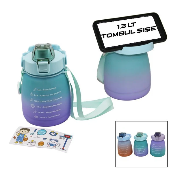 1.3LT - TOMBUL PİPETLİ RENKLİ PLASTİK SULUK MATARA KİLİTLİ KAPAKLI - TELEFONLUKLU GO53/04964 ürün görseli 1