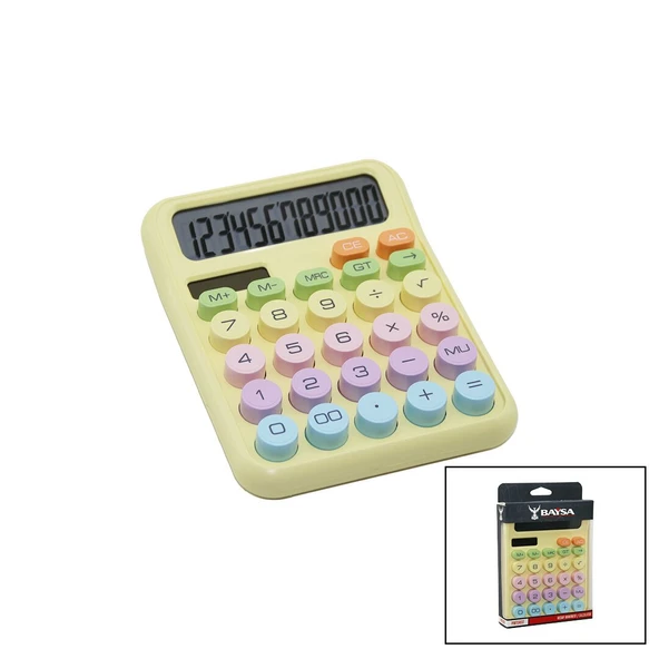PİLLİ - GÜNEŞ ENERJİLİ DAKTİLO TUŞ MODEL=RENKLİ 12 HANELİ HESAP MAKİNESİ 16X12X2CM 162GR GO53/05028 ürün görseli 1
