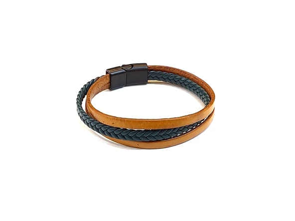 Camel Braid – Taba Örgü Detaylı Erkek Hakiki Deri Bileklik-1420 ürün görseli 1
