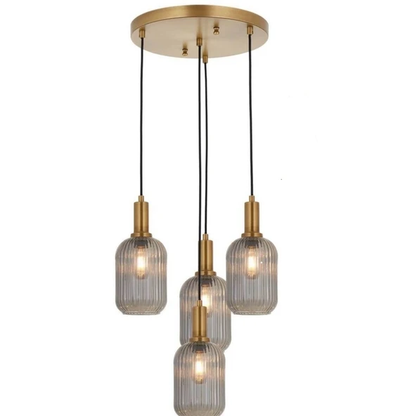 Rsylight Retro Metal Eskitme kaplama Bal Opal Camlı 4 Lü Dekoratif Sarkıt Avize ürün görseli 1