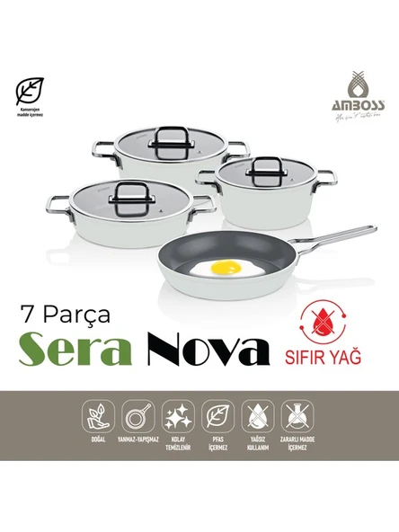 AMBOSS Sera Nova 7 Parça Seramik Tencere Tava Seti Beyaz ürün görseli 1
