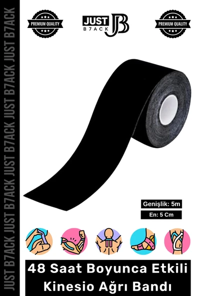 #KinesioBant Premium Hipoalerjenik Kol Omuz Sırt Bacak Sporcu Kas Bandajı 5m x 5cm Siyah Ağrı Bandı ürün görseli 1
