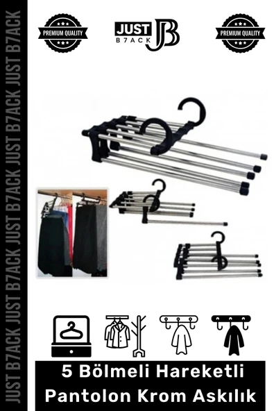 #PantolonAskısı 5 Bölmeli Dolap Organizer Pantolon Gardrop Dayanıklı Krom Çubuklu Hareketli Askılık ürün görseli 1