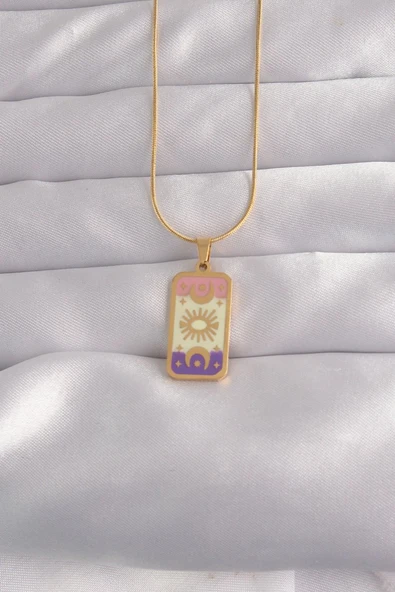 316L Çelik Gold Renk Karışık Mineli Ay Figür Tarot Kolye - TJ-BKO9032 ürün görseli 1