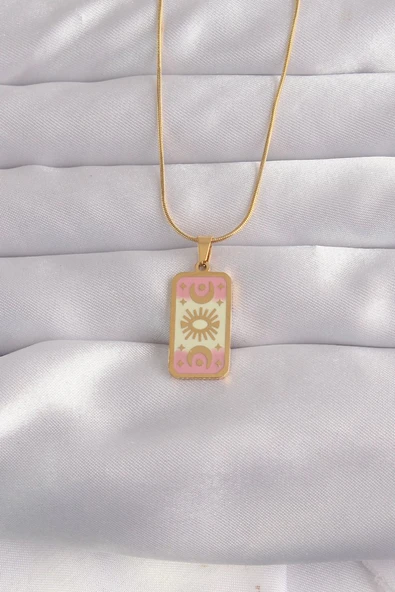 316L Çelik Gold Renk Karışık Mineli Ay Figür Tarot Kolye - TJ-BKO9036 ürün görseli 1