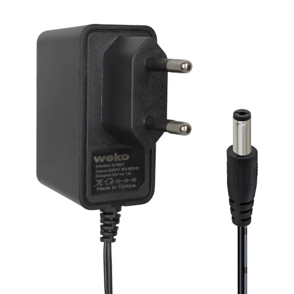 Weko WK-37857 Plastik Kasa 8 Volt - 1  Amper Yerli Üretim 5.5*2.5 Mm Uçlu Priz Tipi Adaptör ürün görseli 1