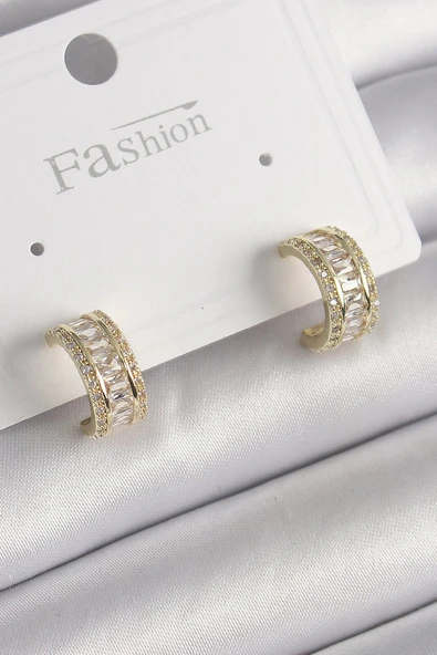 Pirinç Gold Renk Zirkon Taşlı Halka Model Kadın Küpe - TJ-BKP9987 ürün görseli 1