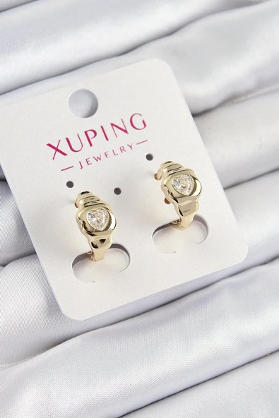 Xuping Zirkon Taşlı Kalp Model Gold Renk Kadın Küpe - TJ-BKP10840 ürün görseli 1