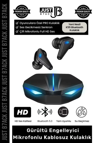 Premium RGB Işıklı K55 Tws Pro Extra Bass Mikrofon 3D Stereo Ses Bluetooth Kablosuz Oyuncu Kulaklık ürün görseli 1