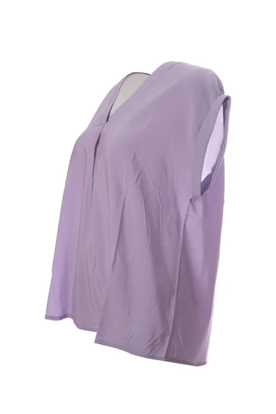 Canel Minimalist V Yaka Kısa Kol Oversize Kadın Bluz ürün görseli 1