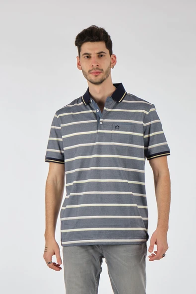 Claudio Campione Çizgili Polo Yaka Erkek T-Shirt - Minimalist Stil ürün görseli 1