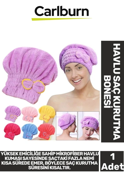 Özel Üretim Yumuşak Hızlı Kuruma Sağlayan Yüksek Emici Mikrofiber Havlu Saç Kurutma Bonesi 30x25x16 ürün görseli 1