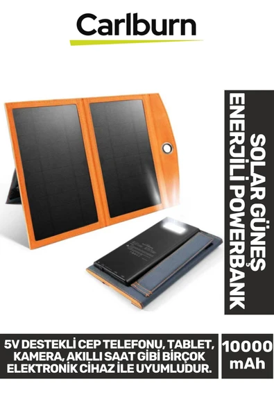 Premium Type-C USB Portlu Led Işık Göstergeli Solar Güneş Enerjili Powerbank 10000 mAh ürün görseli 1