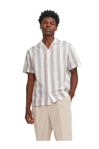 Jack&Jones Minimalist Çizgili Erkek Kısa Kol Gömlek - Yazlık Günlük ürün görseli 1