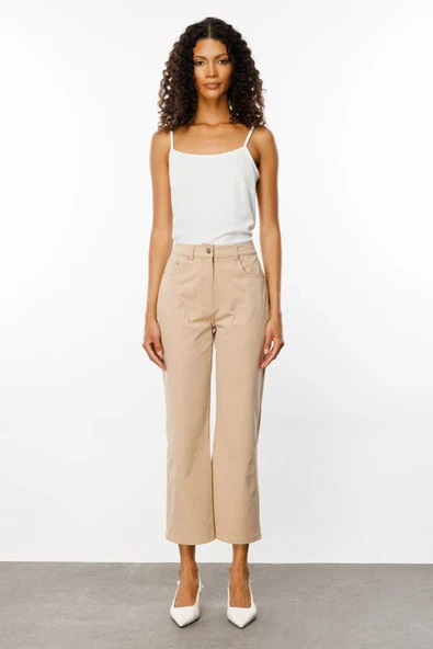 Ekol Minimalist Crop Kadın Pantolon - Yüksek Bel - Rahat Kesim ürün görseli 1