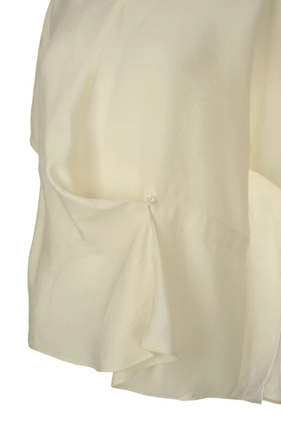 Ekol Oversize Kısa Kol V Yaka Saten Bluz - Minimalist Tarz ürün görseli 1