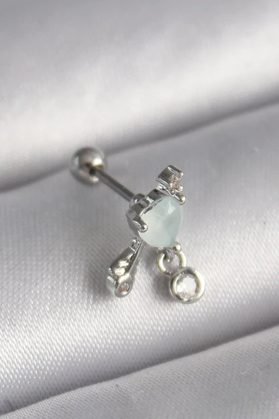 316L Çelik Gümüş Renk Beyaz Minelik Kalp Sallantı Zirkon Taş Detay Tragus Piercing - TJ-PR1229 ürün görseli 1