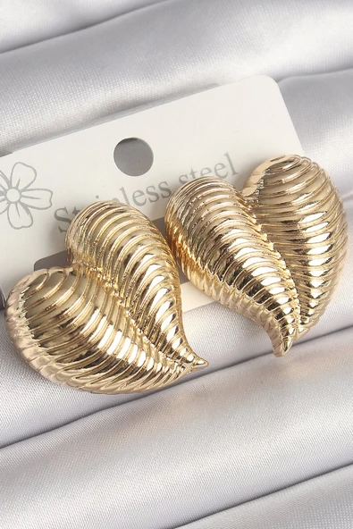 Pirinç Gold Renk İşlemeli Bomba Kalp Model Kadın Küpe - TJ-BKP10260 ürün görseli 1