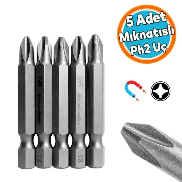Mıknatıslı Yıldız PH2 Bits Uç 50 mm Manyetik 1/4" Matkap Ucu 5 cm Uzunluk Güçlü Tayvan Çeliği ürün görseli 1