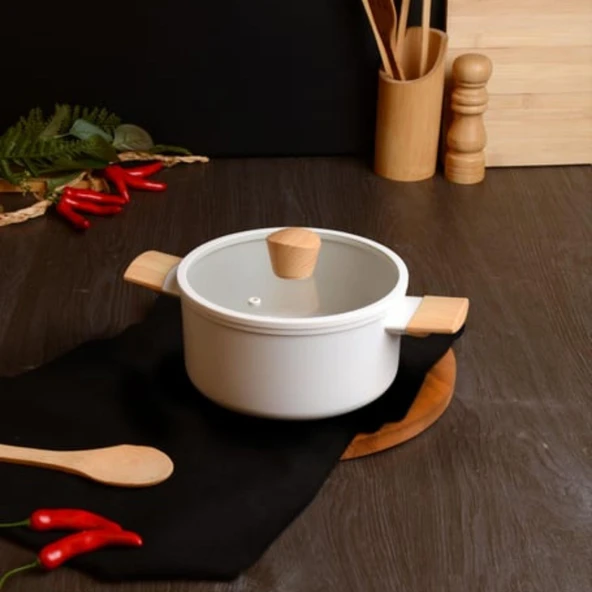 BELARIVA 20 CM KPKL BEYAZ AHSAP SAPLI DERIN TENCERE ürün görseli 1