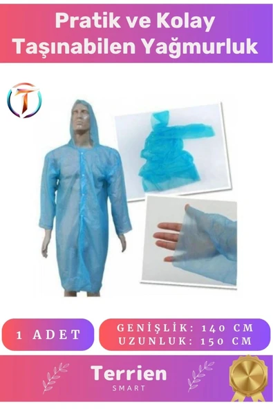 Smart Seri Pratik Tek Kullanımlık Unisex 1 Adet Su Geçirmez Kapüşonlu Çıtçıtlı Standart Yağmurluk ürün görseli 1