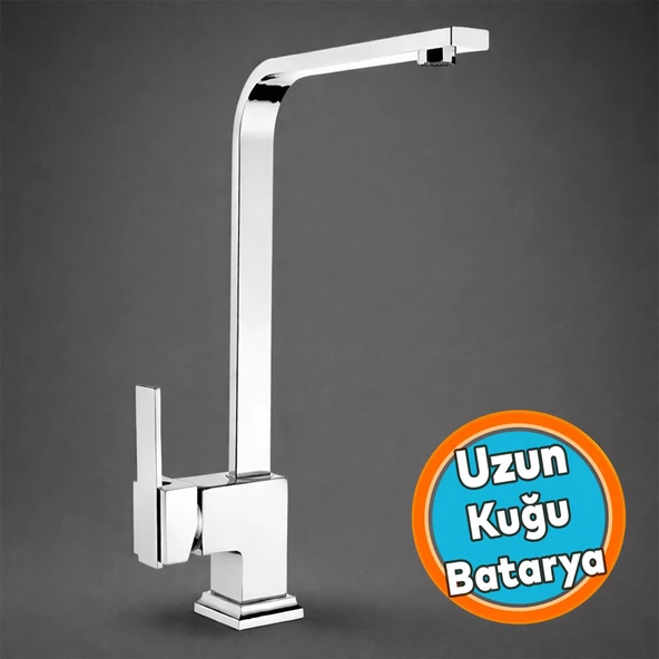 Uzun Kuğu Batarya Krom Lavabo Banyo Mutfak Musluğu Musluk Mermer Tezgah Üstü Çift Su Giriş Evye ürün görseli 1