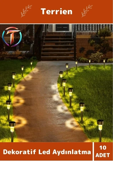 Smart Seri 10 Adet Solar Metal Bahçe Kazık Lamba Seti Sensörlü Dekoratif Kaliteli Malzeme Led Işık ürün görseli 1