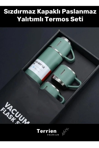 Premium Seri Özel Üretim Kaydırmaz Taban Paslanmaz 2 Katmanlı Çelik Bardaklı Yalıtımlı Termos Seti ürün görseli 1