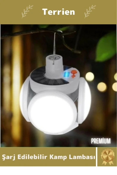 Premium Seri Solar 5 Kanatlı Pratik Güneş Enerjisi ve Usb Şarjlı Katlanabilir Askılı Kamp Lambası ürün görseli 1