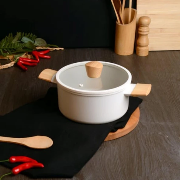 BELARIVA 22 CM KPKL BEYAZ AHSAP SAPLI DERIN TENCERE ürün görseli 1