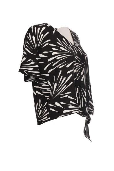 Ysatis Oversize V Yaka Kısa Kol Crop Bluz - Yazlık ürün görseli 1