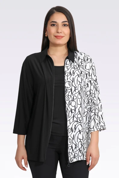 Tolga Saraçoğlu Oversize 3/4 Kol Gömlek Yaka Kadın Ceket - Minimalist Stil ürün görseli 1