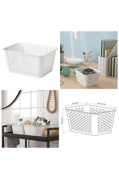 IKEA Plogsvang 15x20x10 cm Beyaz Çok Amaçlı Mini Sepet Ofis Banyo Antre Saklama Kutusu ürün görseli 1