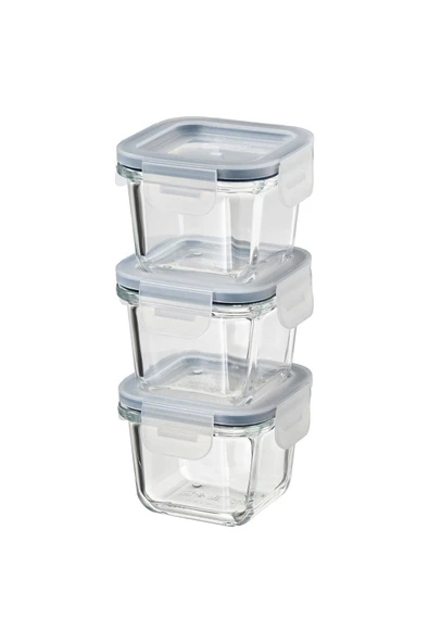 IKEA 3 Adet Cam Saklama Kabı Seti 180 ml, Kare-Vakumlu Mini Kaplar ürün görseli 1