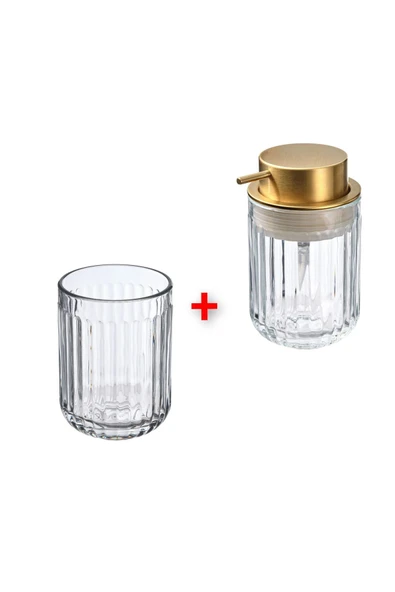 IKEA 2 Parça Banyo Seti Sıvı Sabunluk Cam Fırçalık Şeffaf Sabun Kabı ürün görseli 1