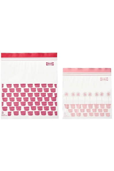 IKEA ISTAD Kilitlenebilir ve Yıkanabilir Buzdolabı Poşeti, Kırmızı-Pembe, 2,5 Lt Ve 1,2 Lt, 50 Adet ürün görseli 1