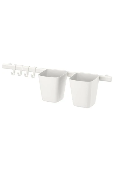 IKEA SUNNERSTA beyaz duvar rayı 4 kancalı ve 2 kutulu set ürün görseli 1