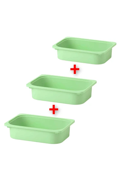 IKEA 3 Adet Plastik Oyuncak Saklama Kutusu 42x30x10 Cm İkea 3'lü Set Düzenleme Kutusu Açık Yeşil Kutu ürün görseli 1