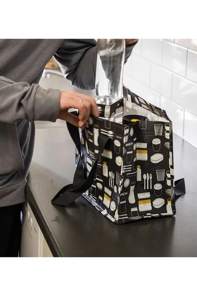 IKEA Desenli Yemek Çantası Yükseklik: 27 Cm İkea Saplı Beslenme Çantası Koyu Gri Çanta ürün görseli 1