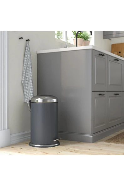 IKEA Banyo & Mutfak Çöp Kovası Büyük Boy Çelik Malzeme 45cm 12 Litre Koyu Gri ürün görseli 1