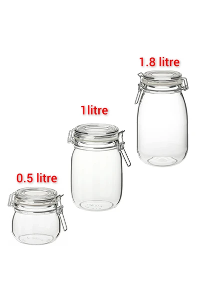 IKEA 3'Lü Kavanoz Seti Kilitli Sızdırmaz Saklama Kavanozu İkea Şeffaf Kavanoz (0,5 Lt + 1 Lt + 1,8 Lt ) ürün görseli 1